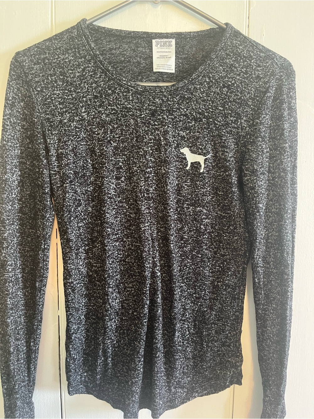 PINK Victoria's Secret Black Marled Crewneck with White Dog Logo